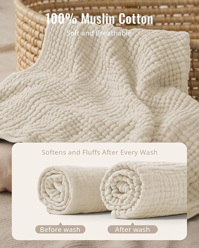 Blissful Diary Muslin Baby Hooded Towel 2 Pack, Soft & Absorbent Bath Towel for Infant, Toddler, Unisex, Baby Gift, Newborn Essentials, Bear & Lamb