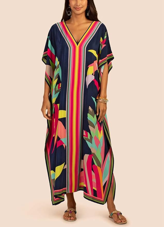 Venasha Womens Caftan Floral Print Kaftan Dress Short Sleeve Swimsuit Cover up Loungewear for Summer