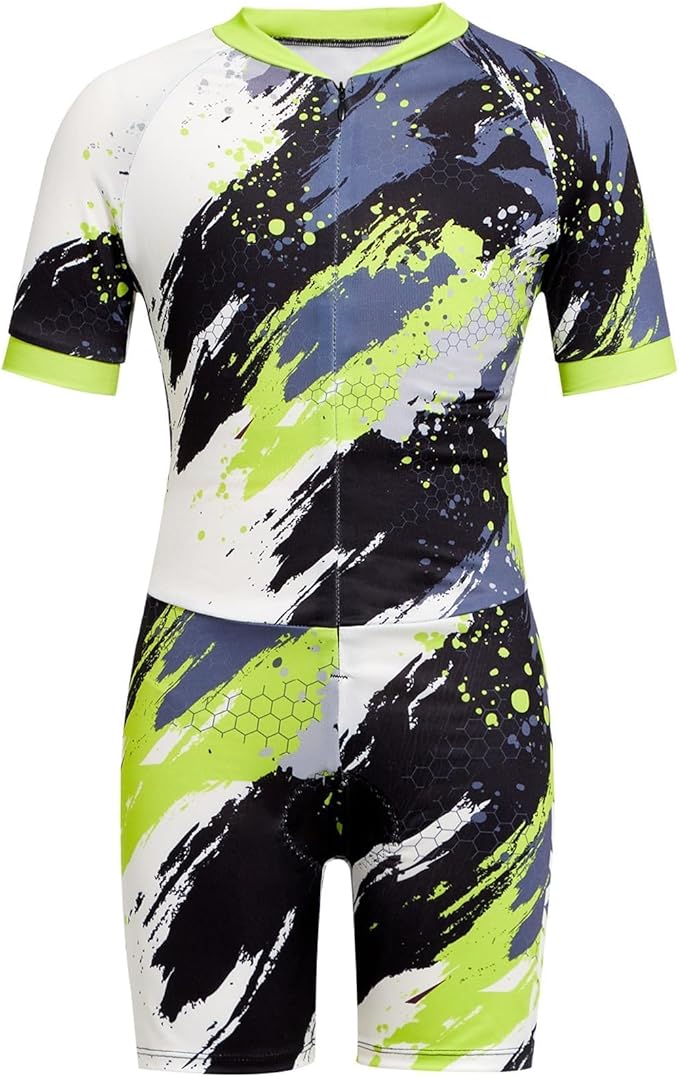 Gogokids Boys Cycling Jersey Youth Bike Suit with 3D Cushion, Kids Teen Short Sleeve Bicycle Clothes