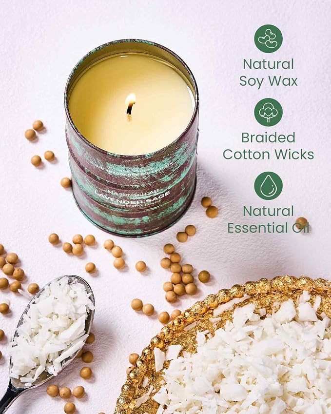M&SENSE Lavender Sage Soy Candles, 11.3oz | Scented Candles Natural Non Toxic, Aromatherapy, Stress Relief Meditation Relaxing, Housewarming Gifts
