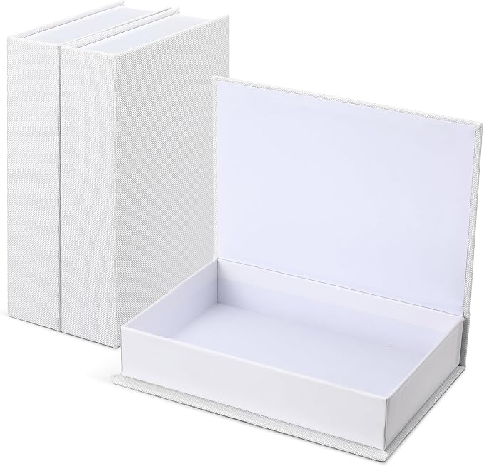 Tioncy 3 Pcs Decor Linen Faux Book Box Set Aesthetic DIY Fake Linen Book Box for Decor Storage Cafe Table Bookshelf Gift Home Keepsake(8.6 x 6.1 x 1.8 Inch,White)
