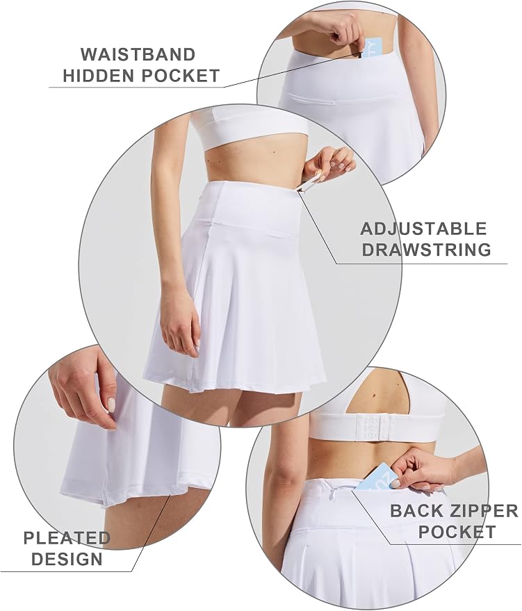 ZUTY 18" High Waisted Tennis Skirt for Women Skorts Skirts with Pockets Casual Modest Long Golf Athletic Running