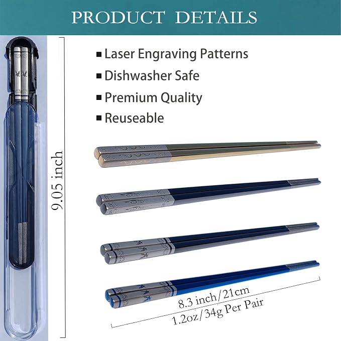 Portable Chopsticks,Stainless Steel Chopsticks Dragon/Blue Eagle, 2 Pairs | Year of the Dragon Gifts, Reusable Metal 18/8 Stainless Steel, Titanium Plated, For School,Home,Office,Bento Box