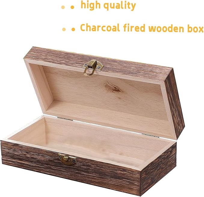 2PCS Wooden Box with Hinged Lid Small Wooden Box Vintage Wood Box Wooden Storage Box Keepsake Boxes with Lids Jewelry Box Wooden Gift Box Decorative Box 7.87 x 3.93 x 2.36 inch (Brown)