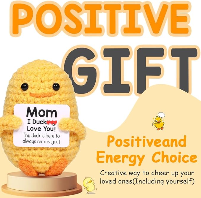 AICase Mother’s Day Gifts for Mom from Daughter Son Funny Positive Duck Gifts Emotional Support Nuggets Inspirational Crochet Animals Handmade Cheer Duck Decor Birthday Gifts for Mom Mother