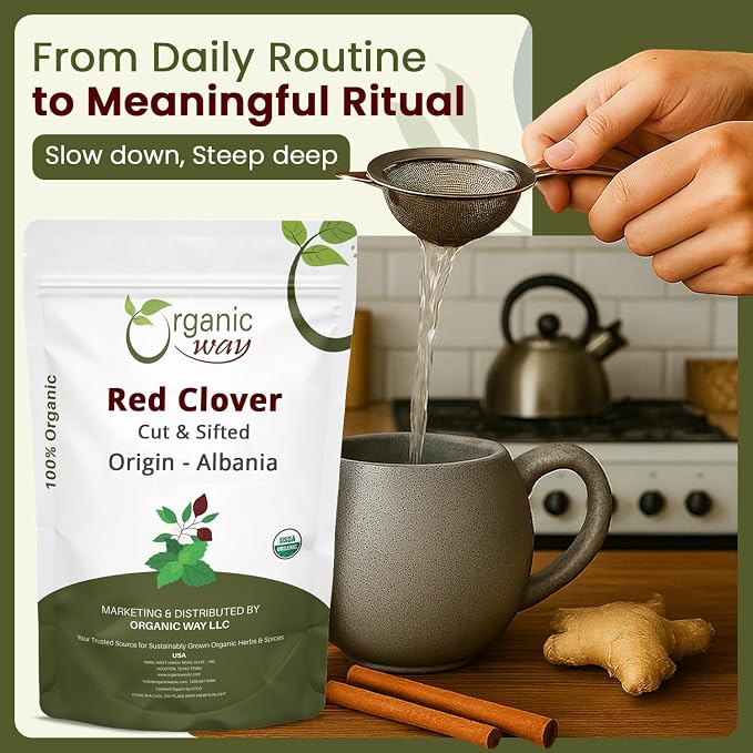 Organic Way Red Clover Flower Cut & Sifted (Trifolium Pratense) Herbal Tea | European Wild-Harvest | Organic & Kosher Certified | USDA Certified | Origin - Albania (1LBS - 16Oz)