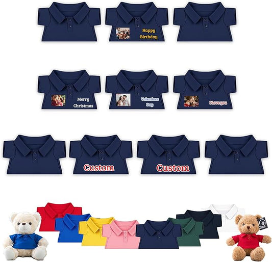 10 Pcs Personalized Teddy Bear Clothes with Text Photo, Custom Stuffed Animal Clothing Fit 8-16 inch Stuffed Bear Clothes for Teddy Bears, Doll Clothing Make Your Own Plush Doll Shirt