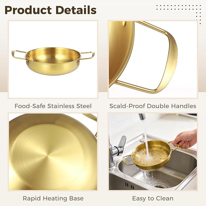 4Pcs Korean Ramen Pot Set,Stainless Steel Ramen Pot with Double Handles, 8.4-10.7 in Diameter Korean Noodle Pot Golden Soup Pots & Cooking Pots for Stove,Pasta,Soup (Gold)