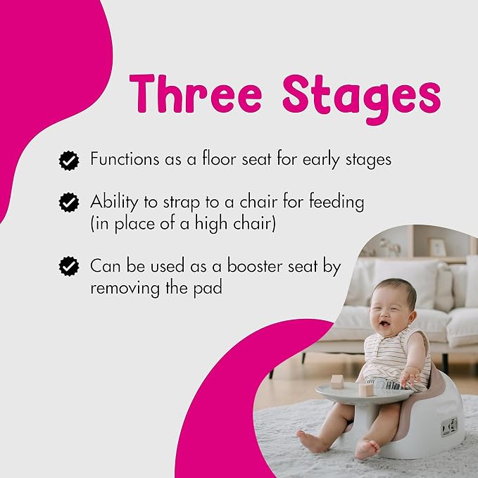 Bumbo 3-in-1 Multi Seat Baby & Toddler Non-Slip Chair with Activity Tray, Sonoran Rose - Portable High Chair with Removable Cushion Support, Safety Harness, and Storage Space