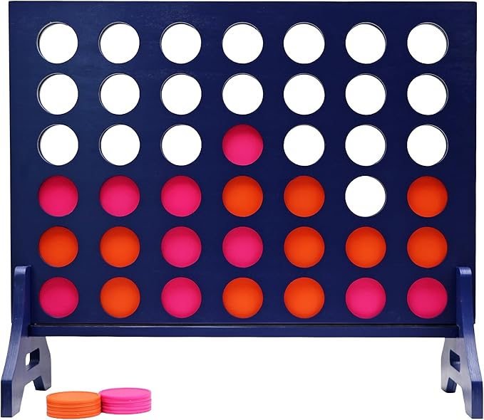 Tailgating Pros Premium Navy Giant Four in a Row with Carrying Case - Jumbo Oversized Outdoor Yard Game - Connect Multiple Pucks in a Row to Win - Many Puck Colors Available!
