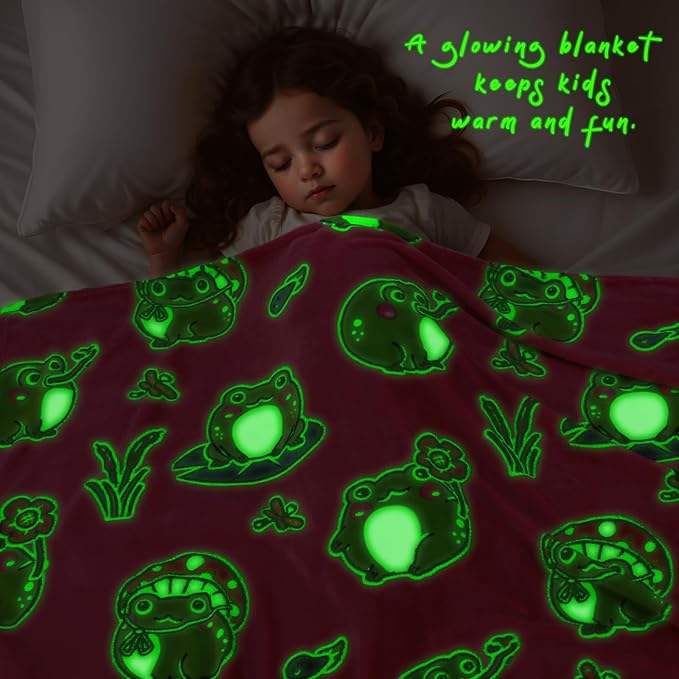 Frog Gifts Toys for Girls Women - Glow in The Dark Kids Blankets for Girls Soft Cozy Pink Frog Throw for Bedroom Decor Birthday Presents for Kids 60"x80"