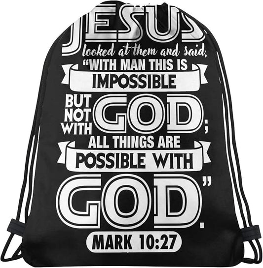 with God All Things are Possible Christian Faith Drawstring Backpack Bag Large Gym Sackpack Yoga Packet