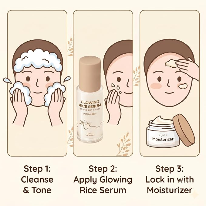 Esfolio made in Korea Rice Serum 1.69 Fl Oz, Lightweight Facial Serum with Rice Extract, Fast Absorbing Daily Face Serum for Soft and Refreshed Skin, Korean Skincare