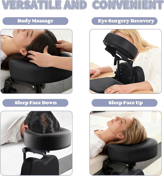 TOROKOM Massage Portable Face Down Massage Kit for Desk and Table Top, Adjustable Headrest Face Pillow Cradle & Chest Pad, Black