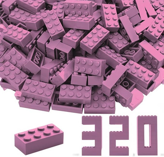 2x4 Building Bricks 320 Pieces, Dark Pink Bricks Bulk Kit, Basic Parts Accessories, Classic Creative Building Blocks Set, Compatible with Generic Brands
