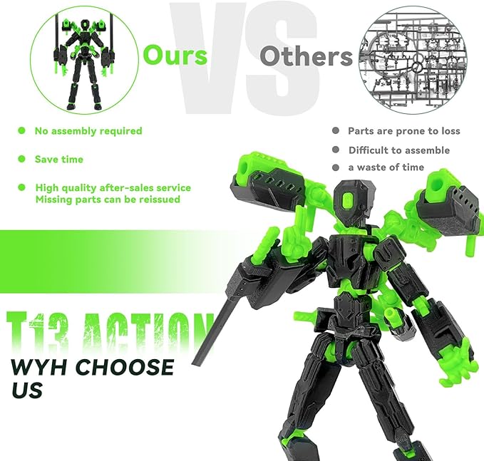 (Assembly Completed) 8 inch T13 Action Figure Set,T 13 Action Figure Multi-Articular Mobile Robot Nova T-13,Desktop Decorations for Game Lovers Toys (Black Green)
