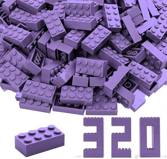 Building Bricks 320 Pieces, Medium Lavender Bricks Bulk Kit, Basic Parts Accessories, Classic Creative Building Blocks Set, Compatible