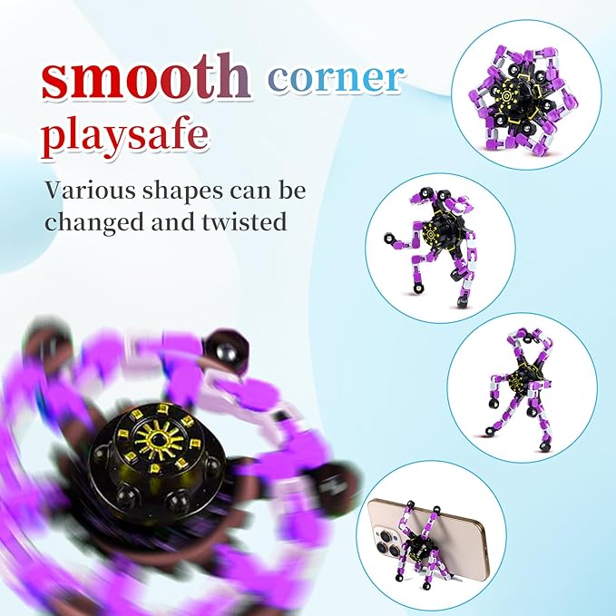 4 Pcs Fidget Toys Transformable Fidget Spinners Autism ADHD Anxiety Stress Relief Sensory Toys for Kids and Adults Deformable Robot Spinner Fingertip Gyros for Party Favors Classroom Prizes (Purple)