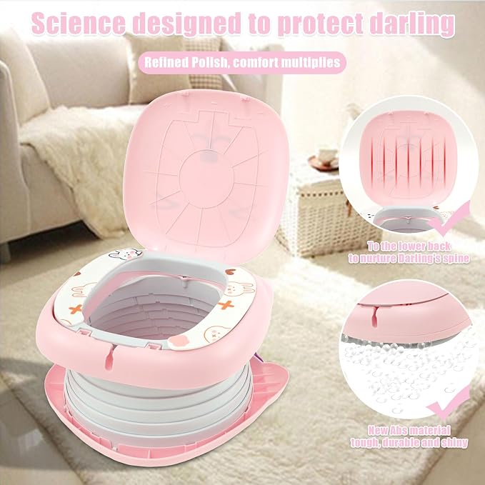 Travel Potty for Toddler, Portable Carry Toilet, Sturdy Seat, Kid's Car Foldable Training Toilet, Emergency Seat for Car, Camping, Outdoor, Indoor (Pink)