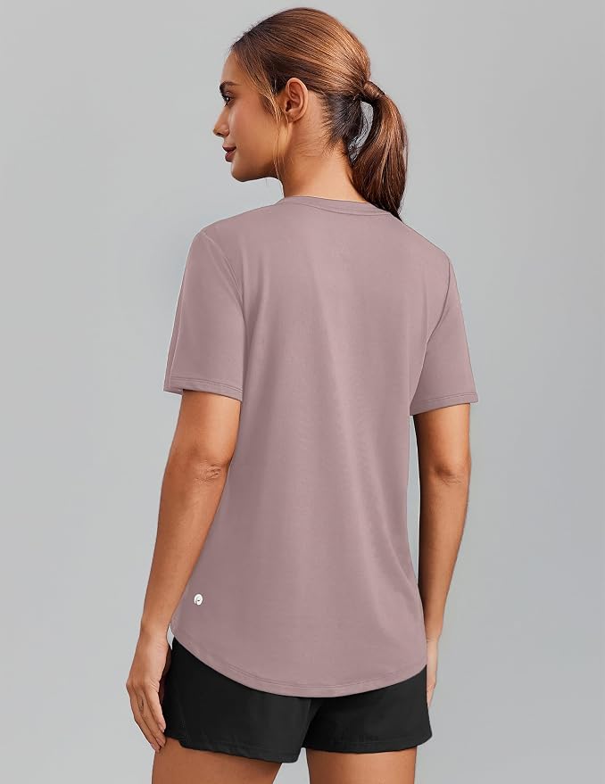 PINSPARK Soft Workout Tops for Women Short Sleeve V Neck Moisture Wicking UPF 50+ Sun Protection Quick Dry Gym Shirts