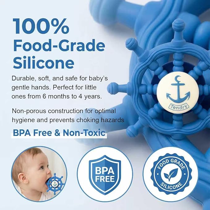 Baby Suction Spinner Toys for Bathtub, Silicone Toddler Bath & High Chair Toys for 1 Year Old Boy/Girl Birthday Gift, Interactive Ship Steering Wheel InfantToy for Car Window Travel