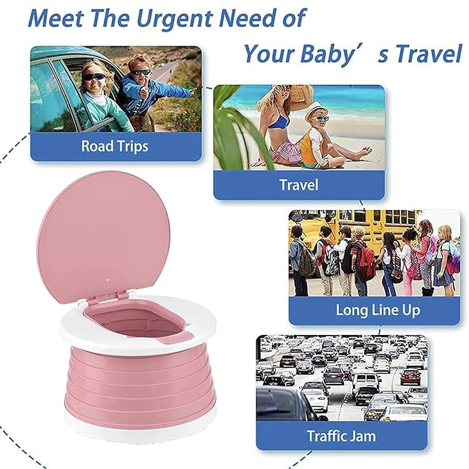 Portable Travel Potty for Toddler – Foldable Emergency Toilet for Car, Camping & Outdoor – Small Pink Potty Seat for Road Trips, Hiking & Indoor Use（Pink）