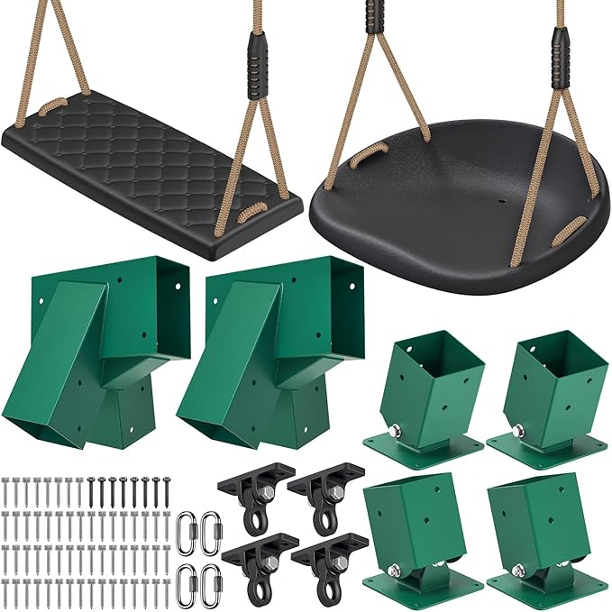 SELEWARE Heavy Duty Swing Set Brackets Including 2 A-Frame Swing Brackets, 4 Swing Leveling Base Brackets, 4 Swing Hangers & 2 Swing Seats, Complete DIY Outdoor Playground Hardware for Backyard, Kids