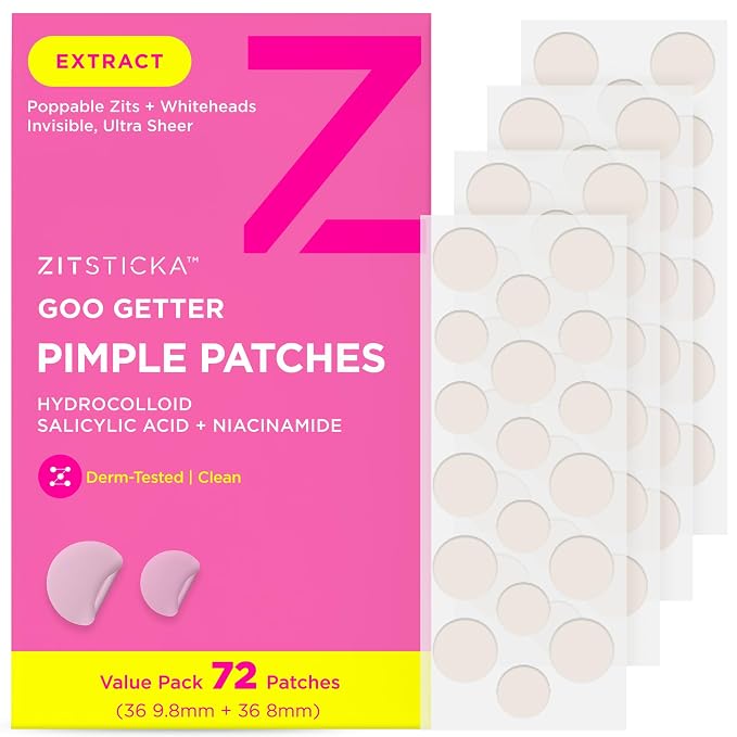 ZitSticka GooGetter Pimple Patches for Face and Body - Hydrocolloid Acne Patches for Zits & Blemishes - Fast-Acting & Effective - 72 Count