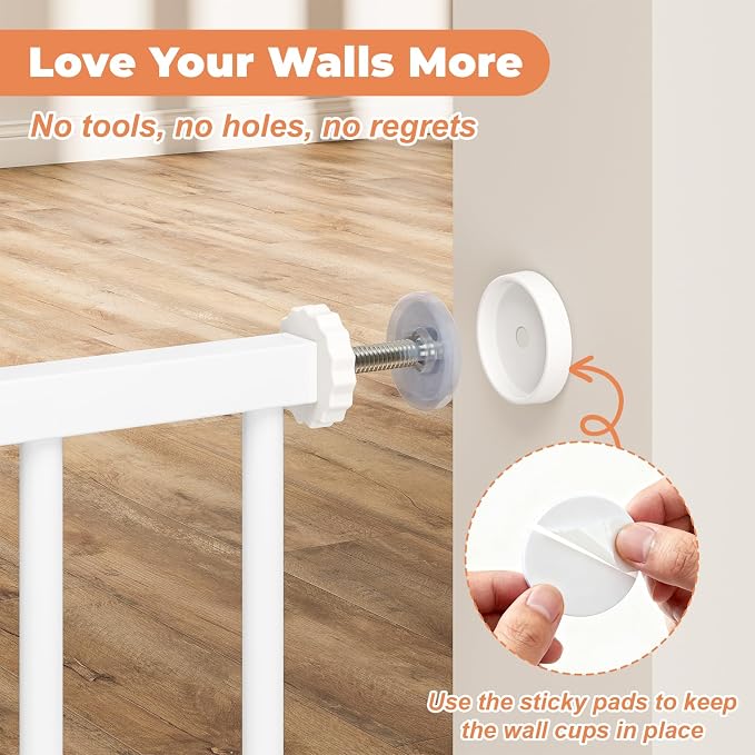 34" Extra Tall Baby Gate for Stairs, Auto Close Stroller Friendly Dog Gate Indoor for Doorways, Pressure Mounted 29"-45" Wide Baby Gate, Easy Walk Through Gate for Children & Pets, White