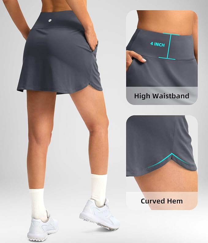 16'' Skorts for Women with 4 Pockets Athletic Tennis Golf Skirt | Built-in Shorts, High Waisted, Stretchy, A Line, Casual, Pickleball, Skort