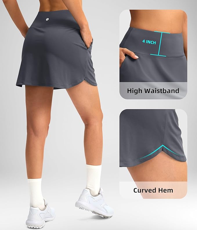 16'' Skorts for Women with 4 Pockets Athletic Tennis Golf Skirt | Built-in Shorts, High Waisted, Stretchy, A Line, Casual, Pickleball, Skort