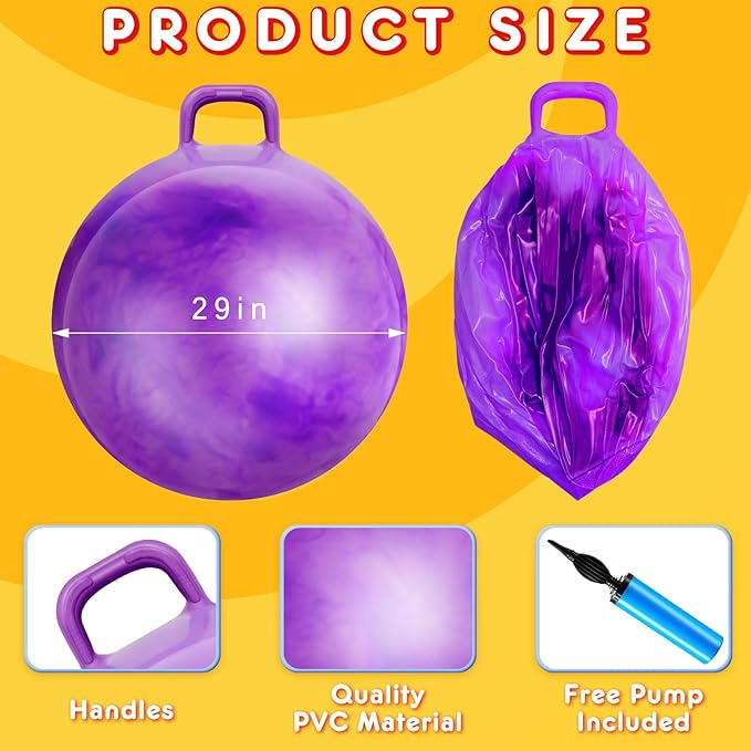 Lewtemi Hopper Ball for Adults, 29 Inch Bouncing Ball Hippity with Handle Rubber Hop, Jumping Hopping Exercise with Air Pump for Outdoors Sports Games Exercise (Gradient Purple)