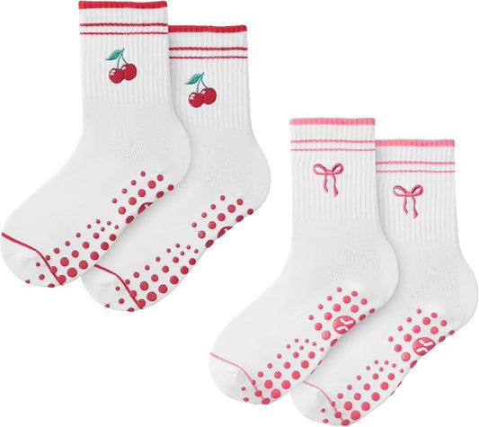 COOLMATE Pilates Socks with Grips for Women, Yoga Socks, Crew Non Slip Women for Barre, Pilates Gifts for Women