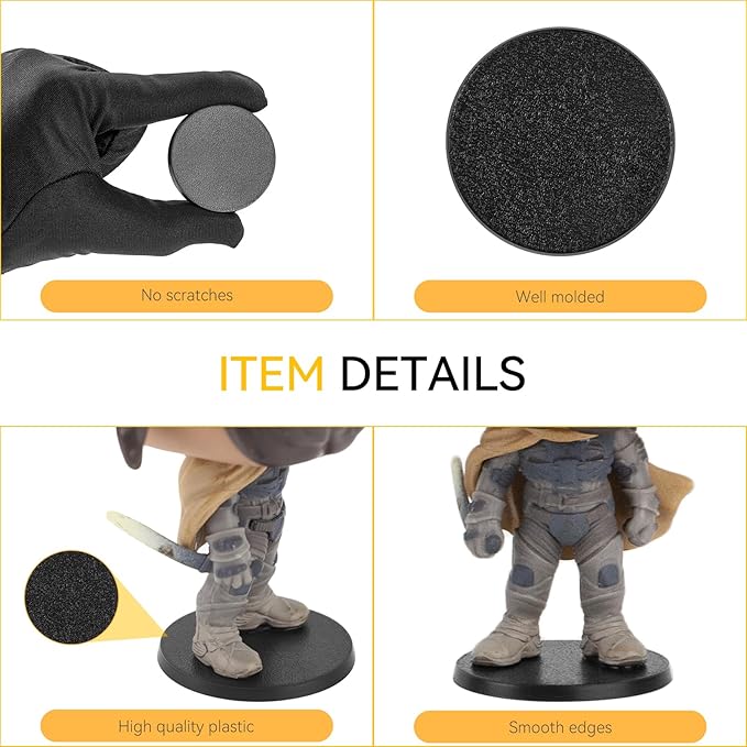 28 PCS Figure Stand Base with 60PCS Adhesive for Fuko Pop, 1.57 Inch Black Round Plastic Bases No Peg, Doll Model Storage Organizer Display Holder Accessories for Action Figures
