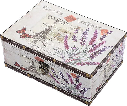 Hipiwe Chest Treasure Box Vintage Wooden + PU Leather Jewelry Boxes | Decorative Trinket Memento Case Box Keepsake Boxes Gifts Home Decor (Lavender)