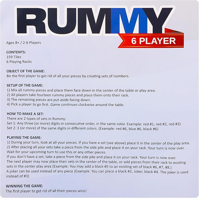 Point Games Rummy Cube 6 Player Edition Set - Classic Family Game, Ages 8+ with More Tiles, Six Racks - Ideal for Kids, Adults & Family Game Night