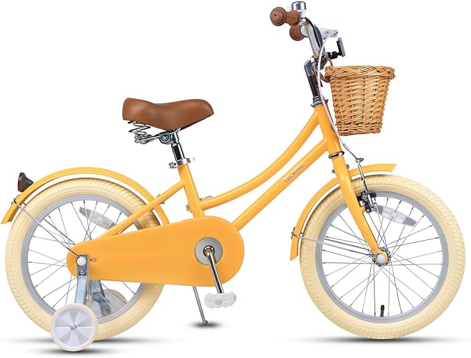 Glerc Little Molly 12-20 Inch Kids Retro Cruiser Bike for 2-13 Year Old with Wicker Basket & Training Wheels/Kickstand, Multiple Colors