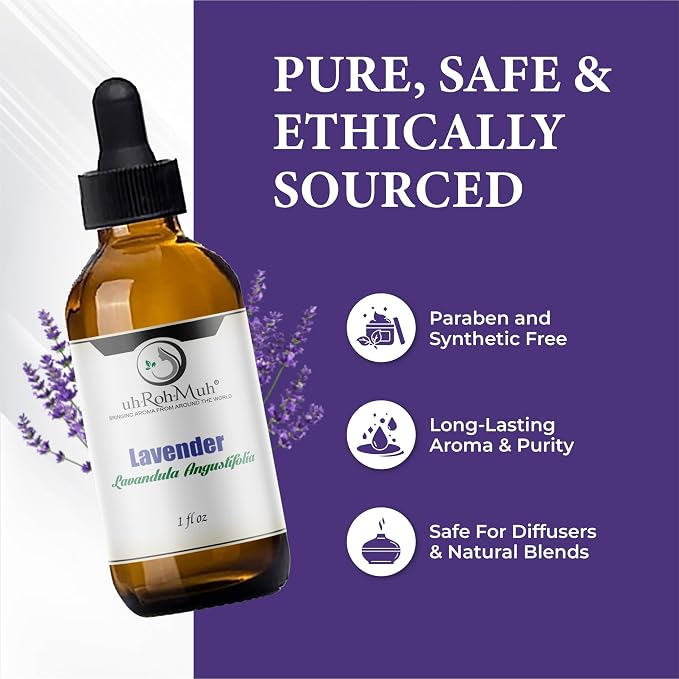 Organic Lavender Essential Oil - Steam Distilled Lavandula Angustifolia, Flower Oil, Premium Floral Aroma Middle Note Oil for Aromatherapy, Skincare, Haircare and DIY Cosmetic Formulations - 1 Fl oz