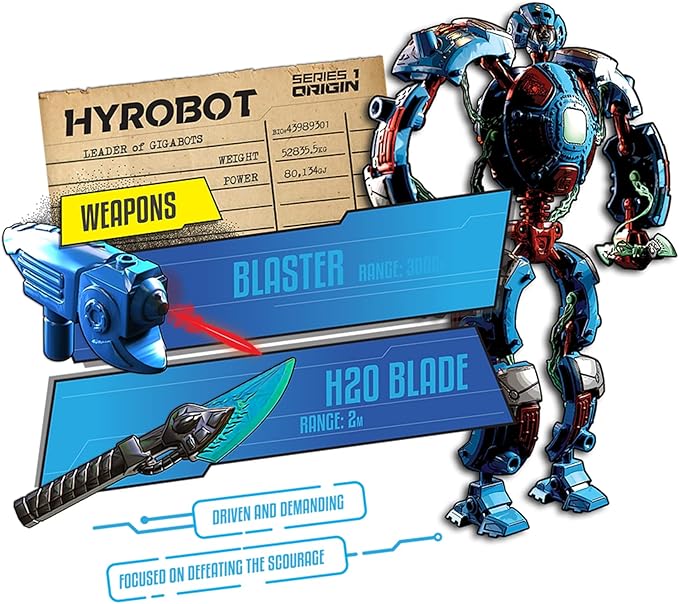 Giga Bots - HYROBOT | Energy Core Transforms Into 13 Inch Action Figure | Leader of GIGABOTS | Unique Toy Combat Attachments and Skills | Includes 33 Buildable Pieces