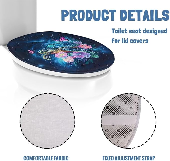 Sea Turtle Toilet Seat Cover Elongated with Elastic Band Sea Turtle Flower Toilet Seat Lid Covers for Bathroom Soft Toilet Seat Cover Machine Washable Easy to Clean