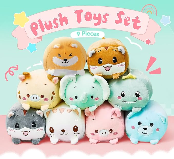 Leitee 18 Pcs Stuffed Animals Plush Bulk 8 Inch Cute Plushies Toys Plush Pillow for Boys Girls Birthday Gifts Box Toys for Classroom Prize, Party Favors for Kids (Groovy)