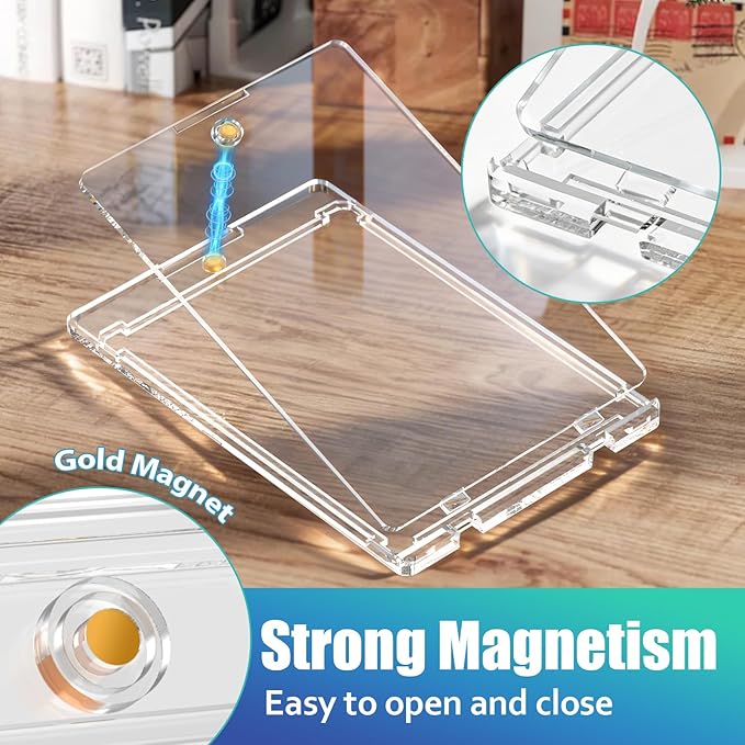 35PT Magnetic Card Holder, 50ct Upgraded One Touch Card Holders with U-V Protection, Hard Plastic Display Case with 2 Magnets Fit for MTG Sport Game Trading Baseball Football Collect Storage