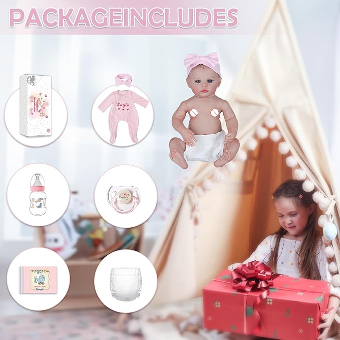 Realistic Reborn Baby Dolls – 18-Inch Lifelike Newborn Baby Doll with Open Eyes, Poseable Handmade Real Life Baby Doll, Gift Set with Accessories for Kids Ages 3+