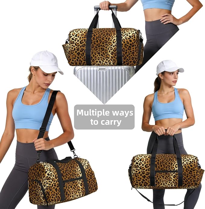Fiokroo Sports Gym Bag Cheetah Leopard Animal Pattern Travel Duffel Bag For Men Women With Shoe Compartment Water Resistant Gym Bag Carry On Duffel Bag For Weekend Traveling Yoga Gym Sports