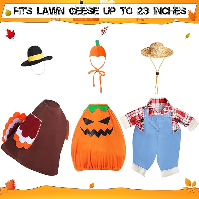 3 Set Thanksgiving Day Goose Outfit Lawn Porch Costume Plastic Goose Clothing for 23" Outdoor
