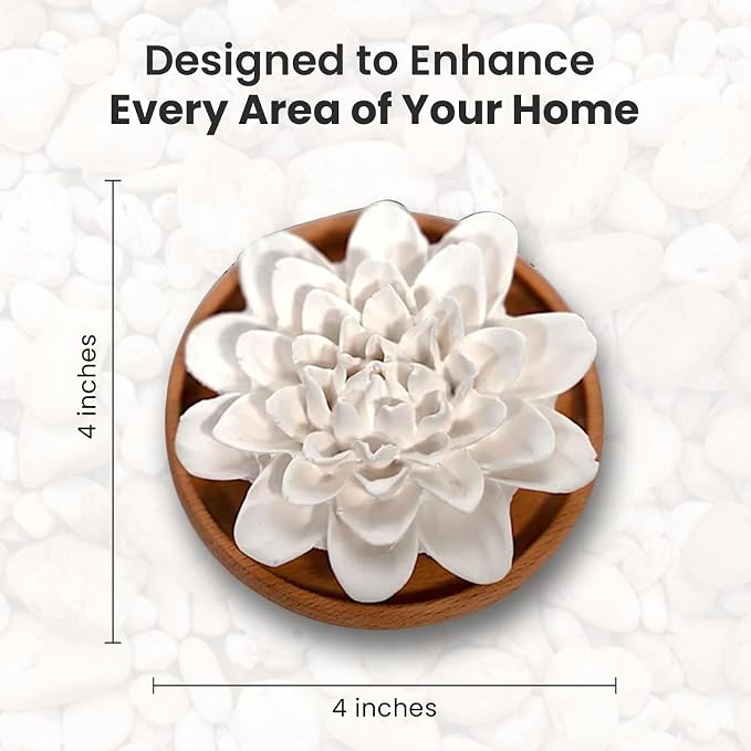 Aroma Diffuser Diatomite Peony Flower Essential Oil Diffuser with Aromatherapy Fragrant Oil for Home, Room Decor Fig Fragrance 10 ML (Diatomite Peony Flower (White))