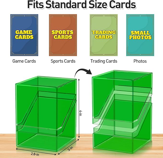 Mlikero Card Deck Cases, Acrylic Commander Deck Box Holding 100+ Sleeved Cards with Dividers, Clear Card Storage Box Fit for MTG, TCG, Sports Cards (Green)