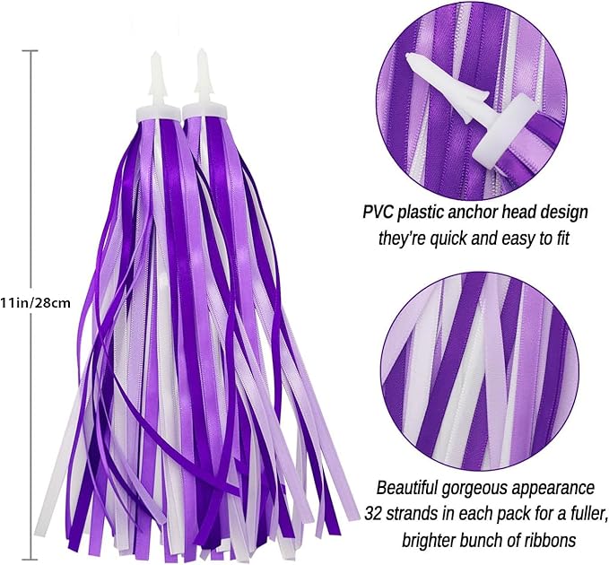 PLATT Kid's Bicycle Handlebar Streamers Colorful Ribbons Tassel for Girls Boys Bicycle Handlebar Scooter Handgrip (Violets 1Pair)