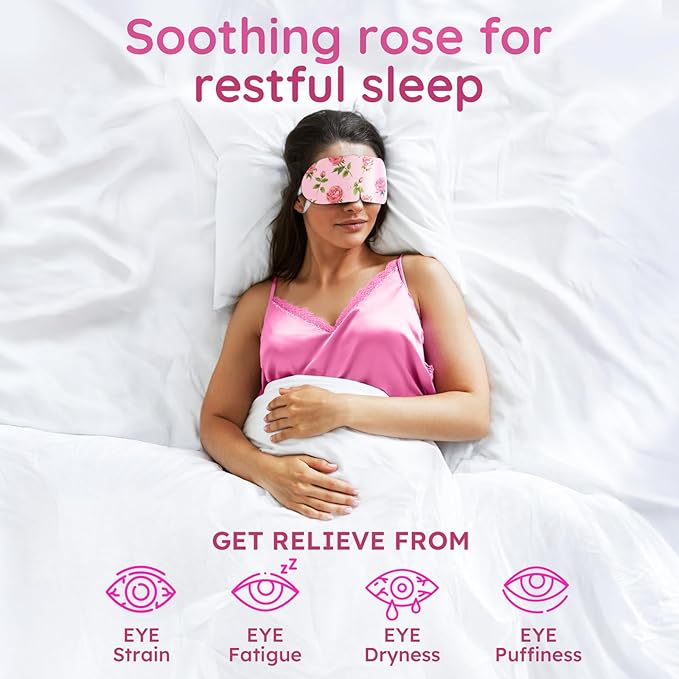 16 Pack Rose Steam Eye Mask for Dryness, Puffiness, Strain & Relaxation, Heated Eye Mask for Sleep & Travel, Self-Heating & Disposable Warm Compress, Travel Essentials, Relaxation Gifts for Women