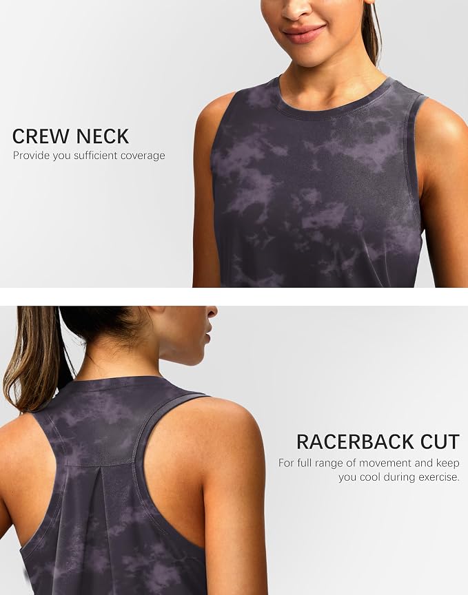 Women's Workout Tops Racerback Athletic Tank Tops Sleeveless Loose Fit Yoga Running Gym Shirts for Women